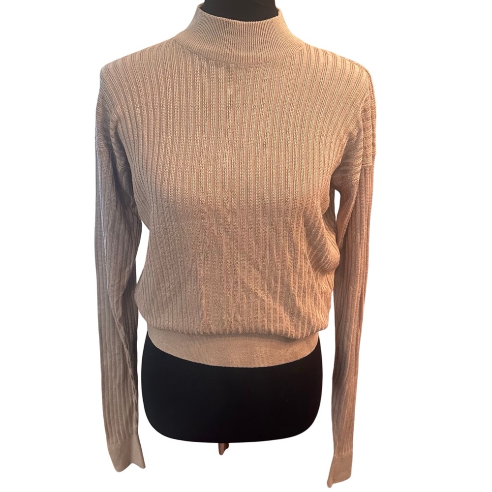 Domani Uomo Ribbed Tan Turtleneck Sweater EUC 100% Silk Vintage Top S